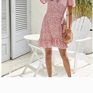 Naggo Women's Summer Floral Pink Wrap Mini Dress. Size S